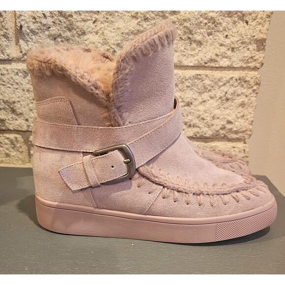 Blondo Women's Anna Boot, Stitch, Buckle, Pink Snow, Winter, Fur lined New Sz 8 - Picture 3 of 11